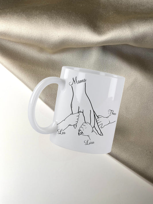 *Wanna do* Tasse mit Eltern und Kinderhänden, personalisiert